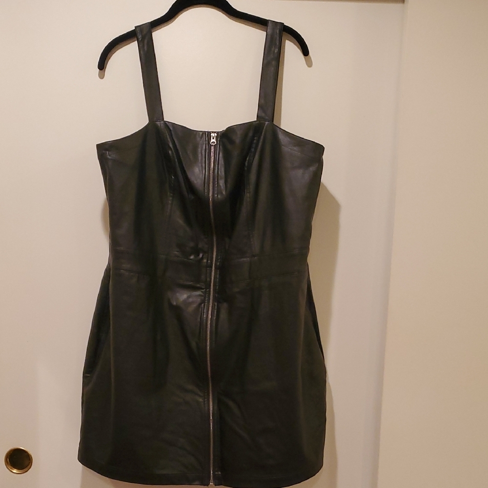Black Leather Zip-Up Dress